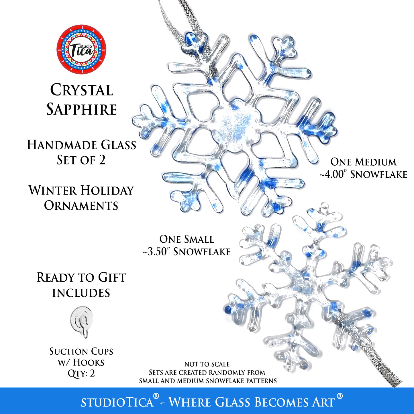 Handmade Glass Snowflake - Sapphire Crystal - by studioTica
