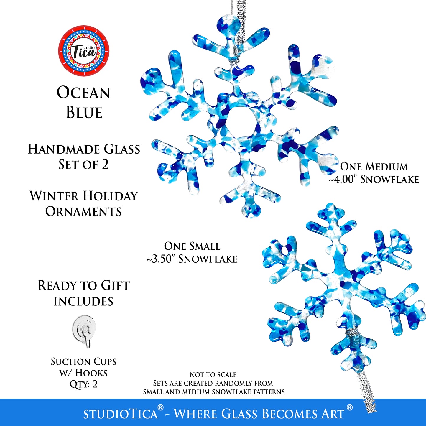 Handmade Glass Snowflake - Ocean Blue - by studioTica
