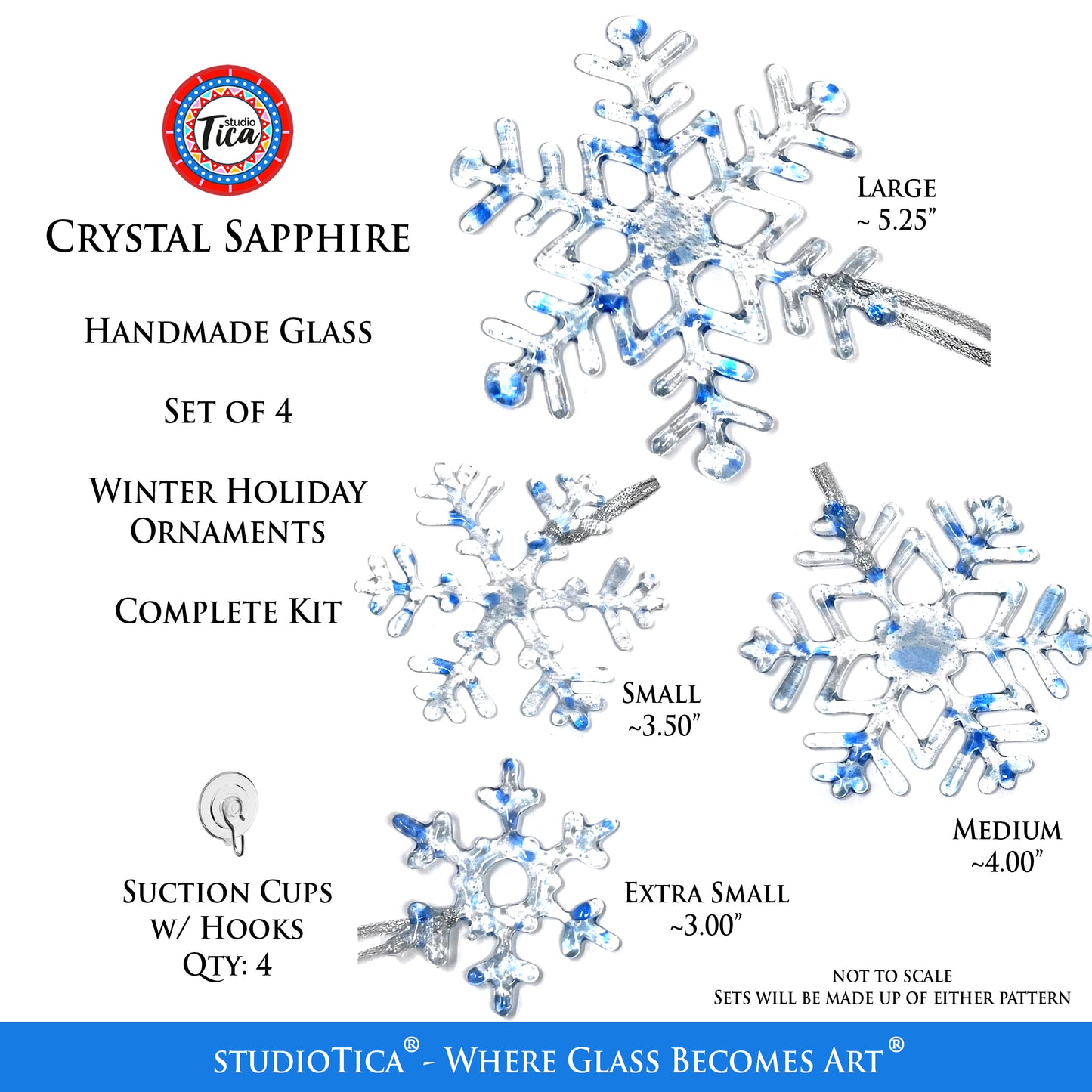 Handmade Glass Snowflake - Sapphire Crystal - by studioTica