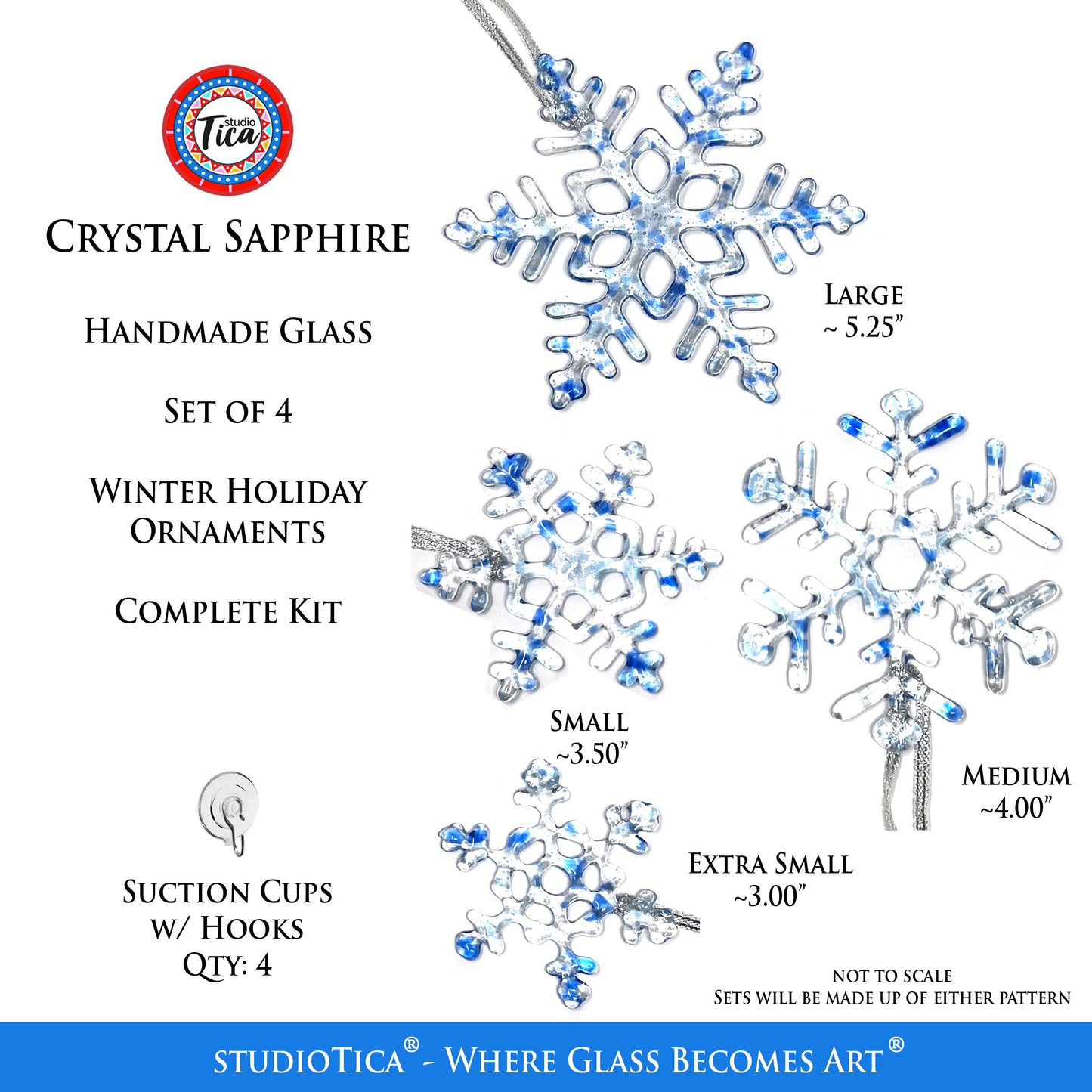Handmade Glass Snowflake - Sapphire Crystal - by studioTica
