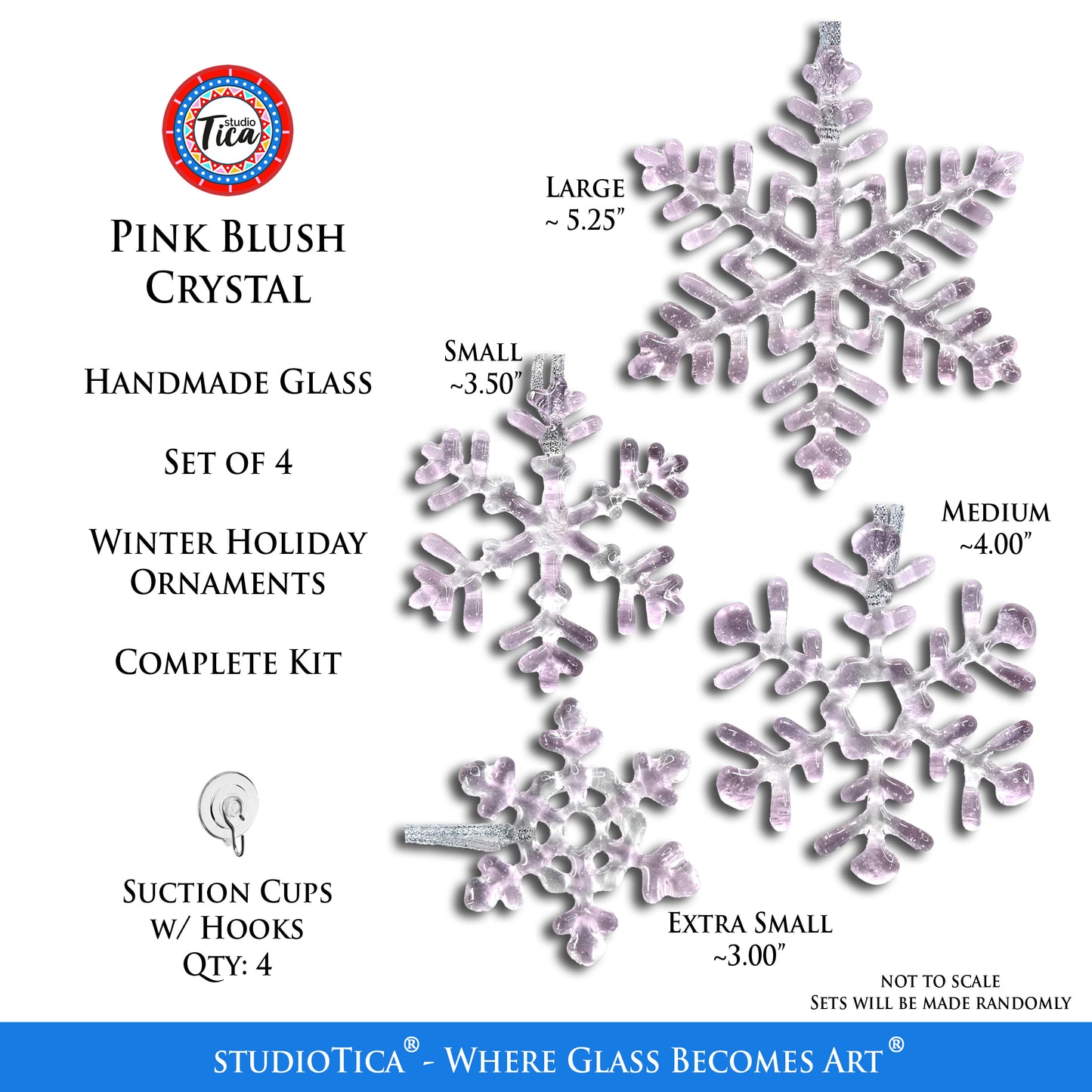 Handmade Glass Snowflake - Pink Blush - by studioTica