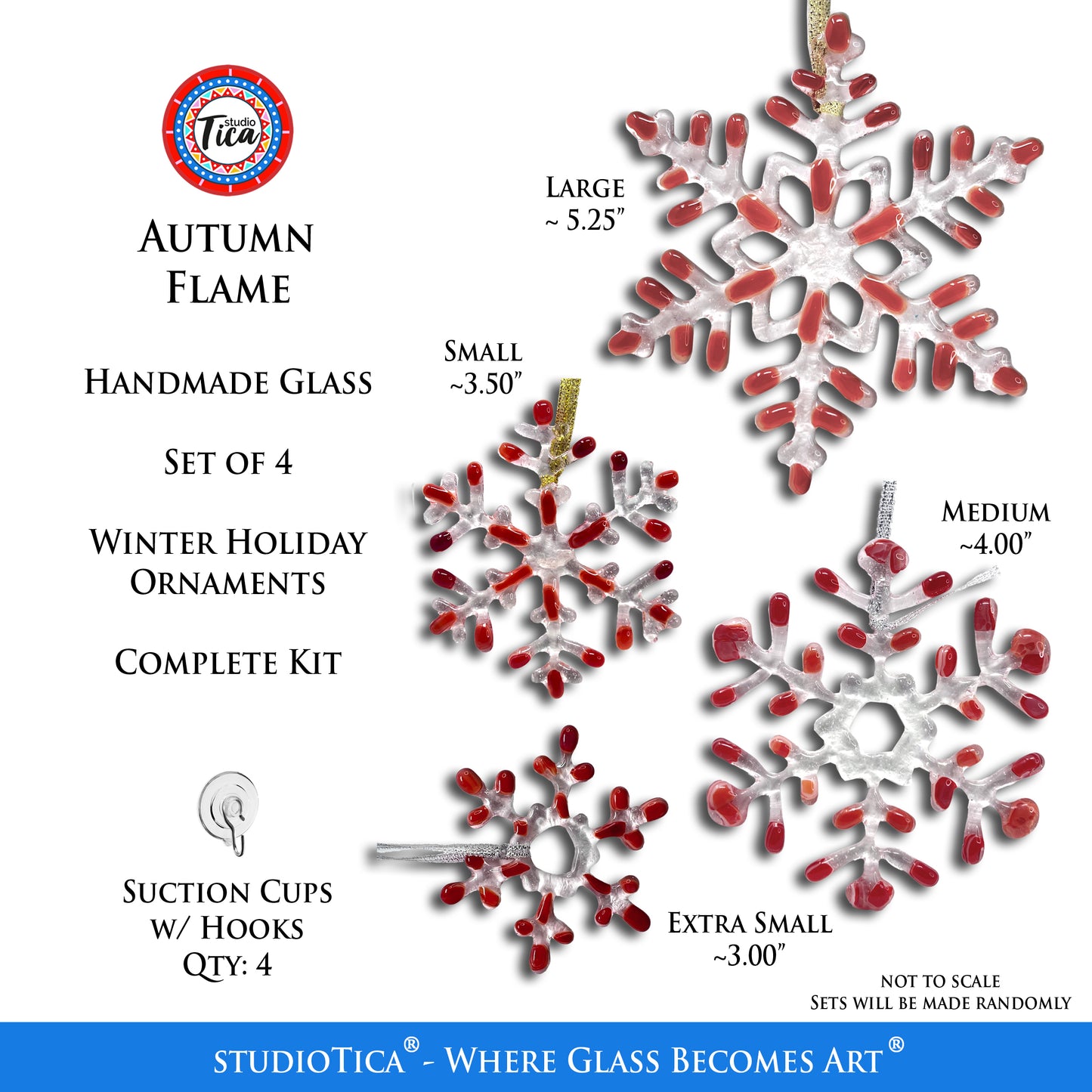 studioTica Autumn Flame - Handmade Glass Snowflakes