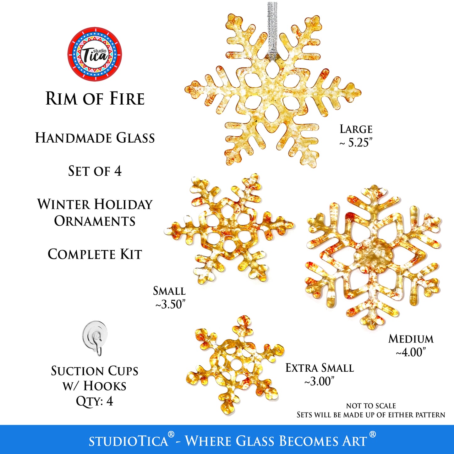 Handmade Glass Snowflake - Rim of Fire - by studioTica