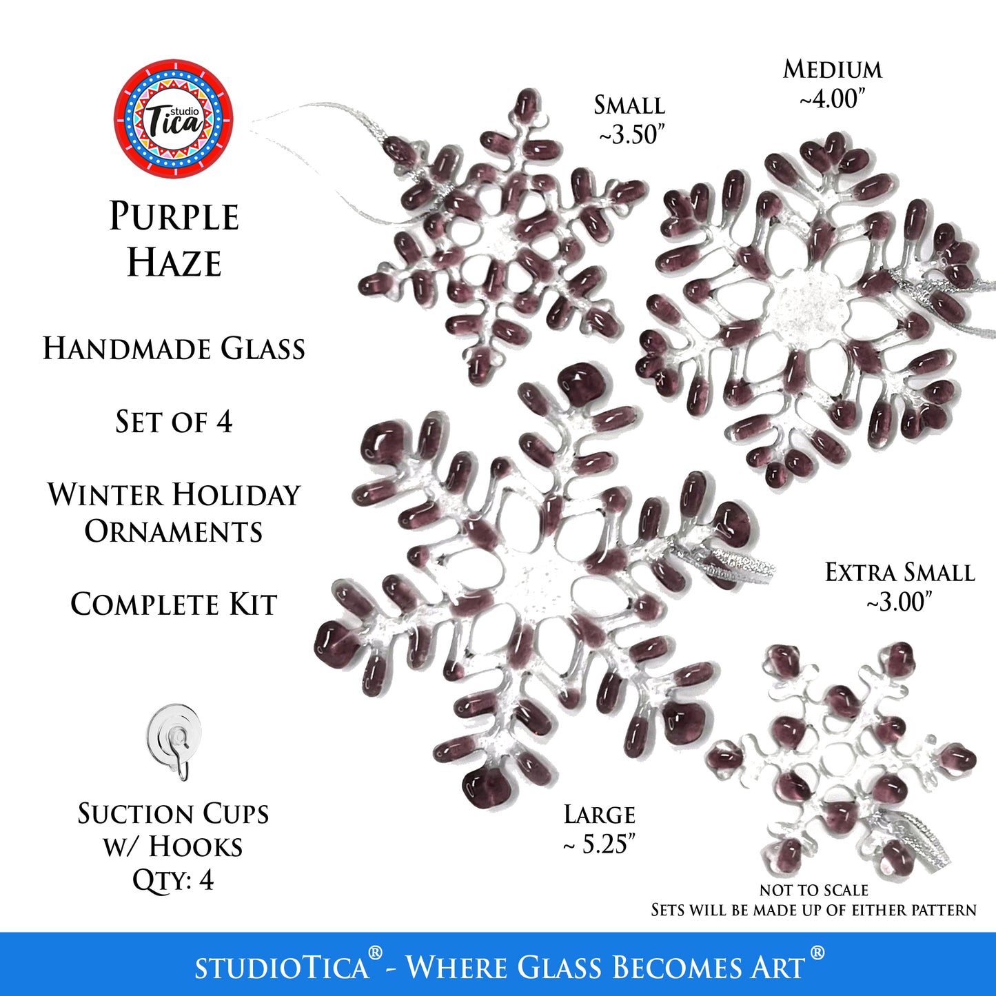 Handmade Glass Snowflake - Purple Haze - by studioTica