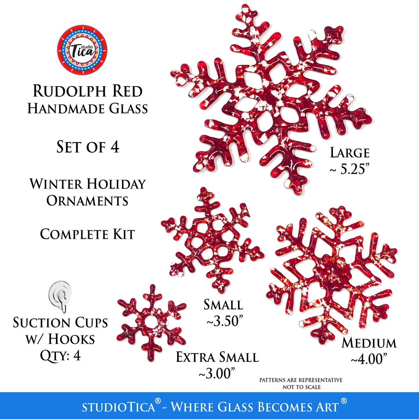 Handmade Glass Snowflake - Rudolph Red - by studioTica