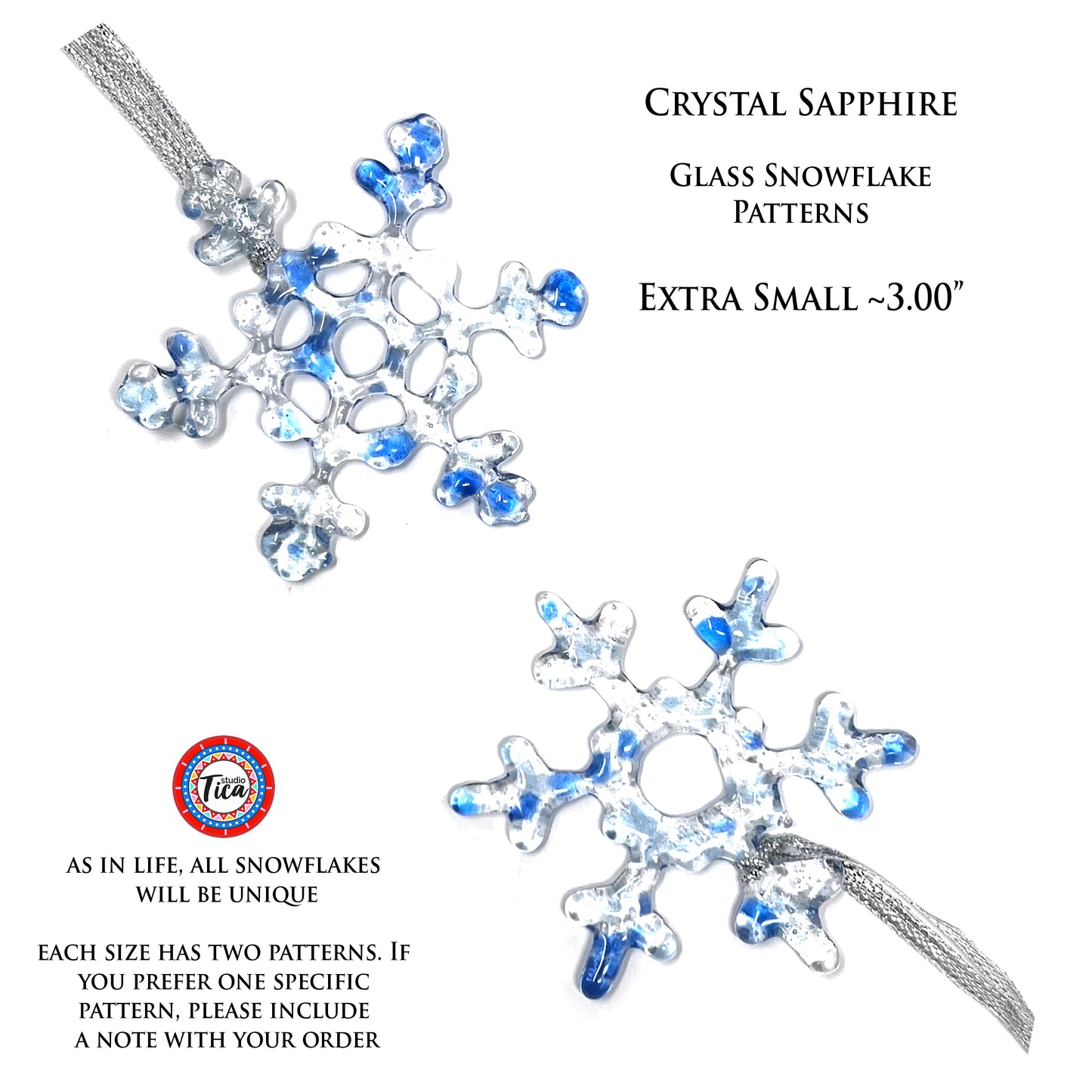 Handmade Glass Snowflake - Sapphire Crystal - by studioTica
