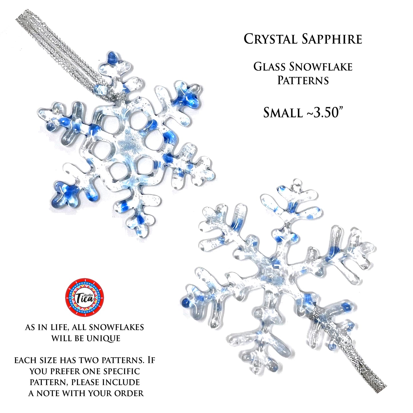 Handmade Glass Snowflake - Sapphire Crystal - by studioTica