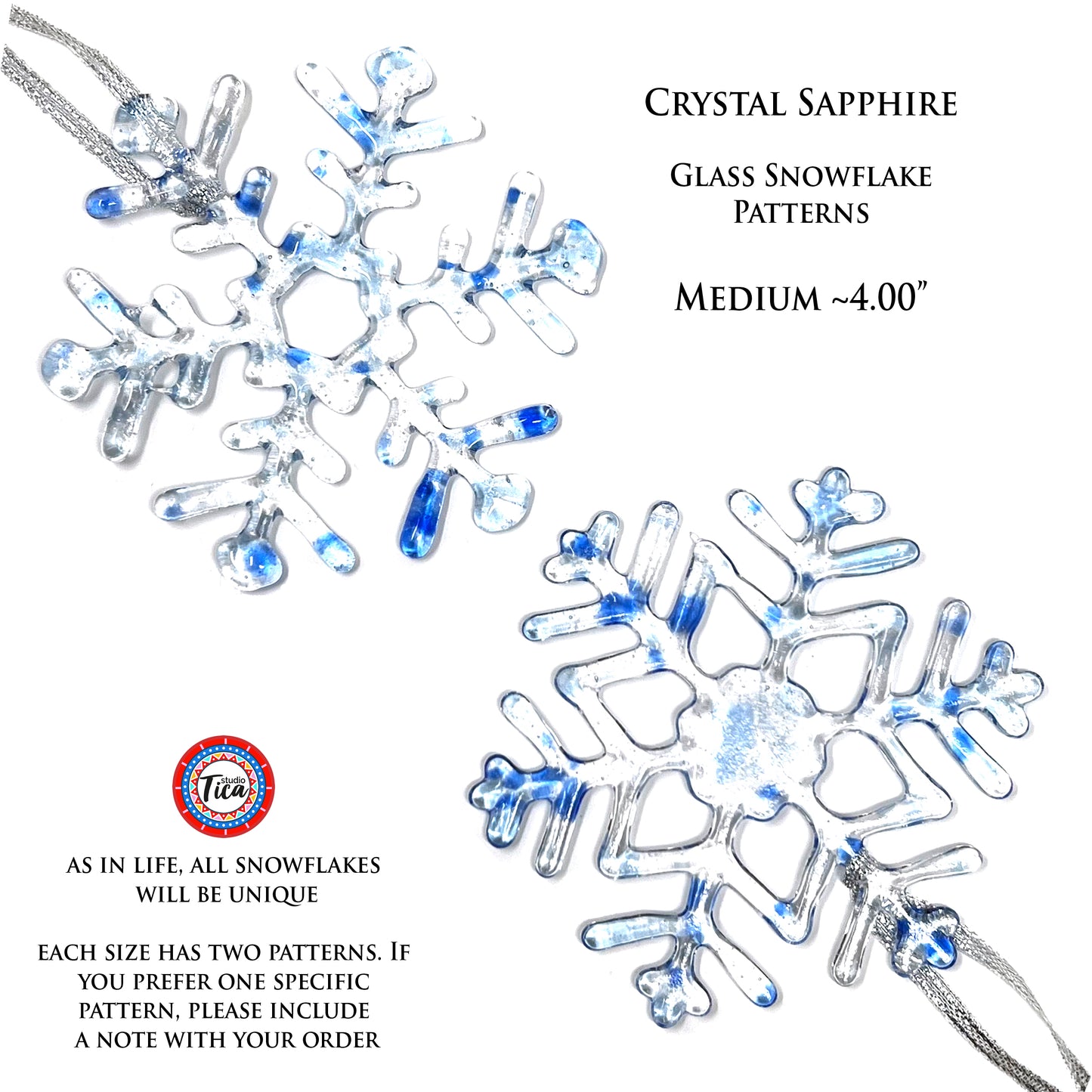 Handmade Glass Snowflake - Sapphire Crystal - by studioTica