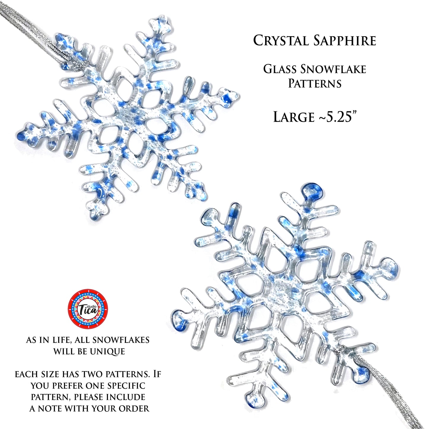 Handmade Glass Snowflake - Sapphire Crystal - by studioTica