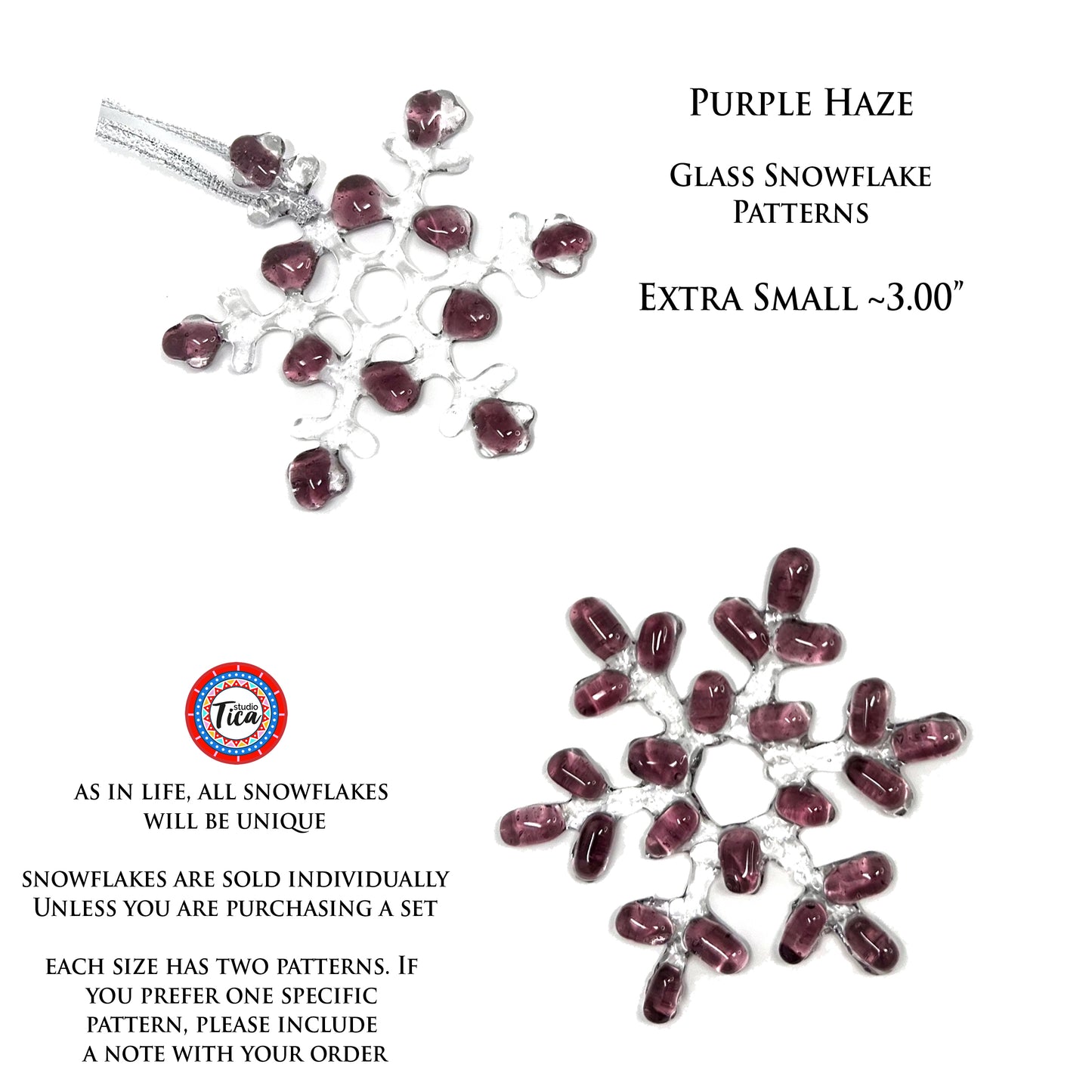 Handmade Glass Snowflake - Purple Haze - by studioTica