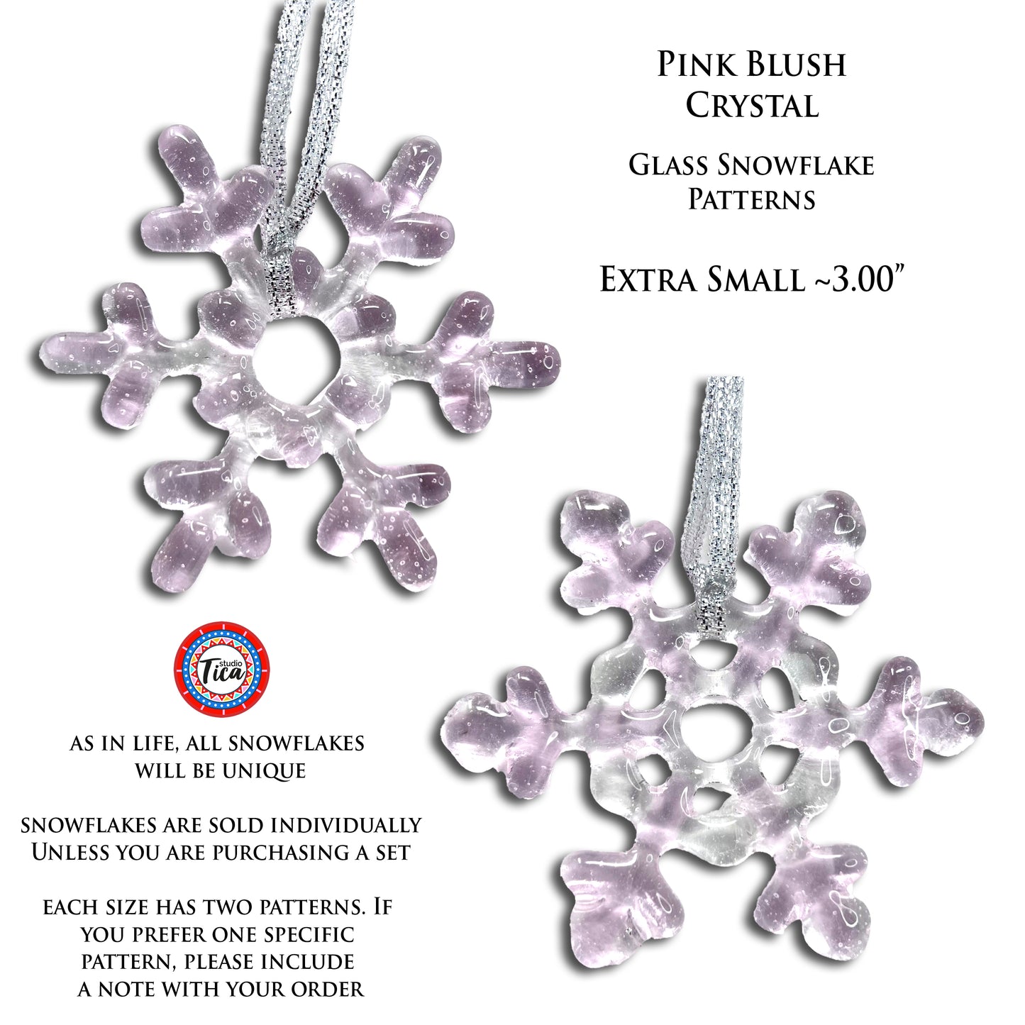 Handmade Glass Snowflake - Pink Blush - by studioTica