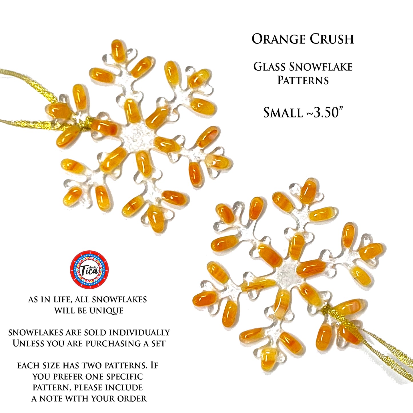 Handmade Glass Snowflake - Orange Crush - by studioTica