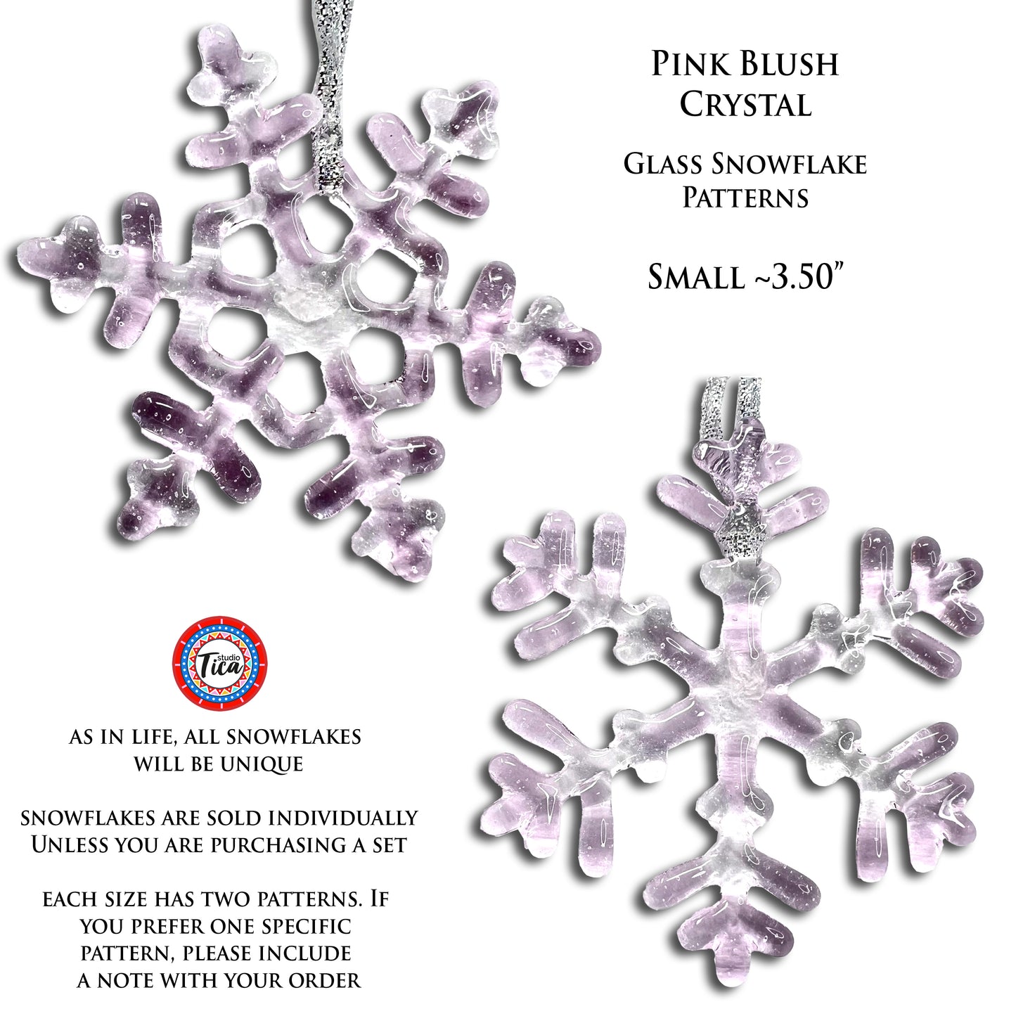 Handmade Glass Snowflake - Pink Blush - by studioTica