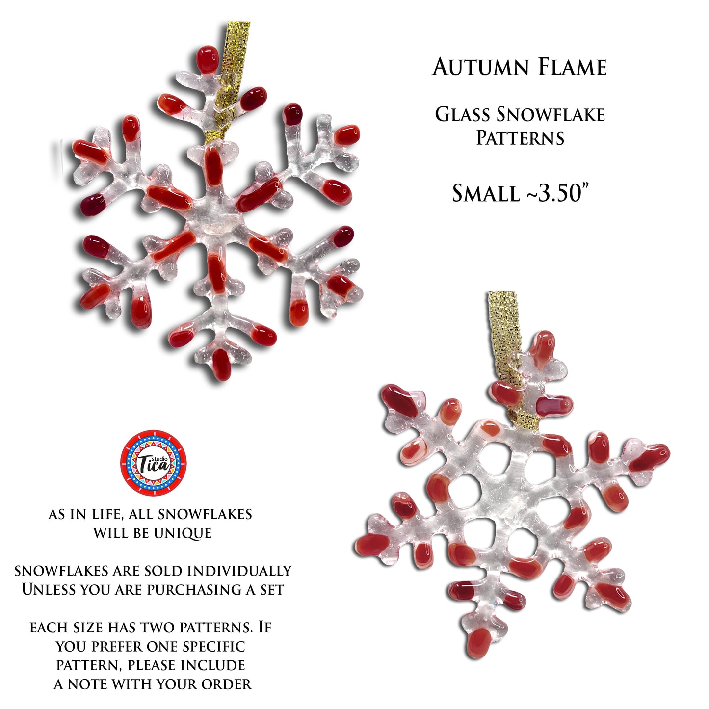 studioTica Autumn Flame - Handmade Glass Snowflakes