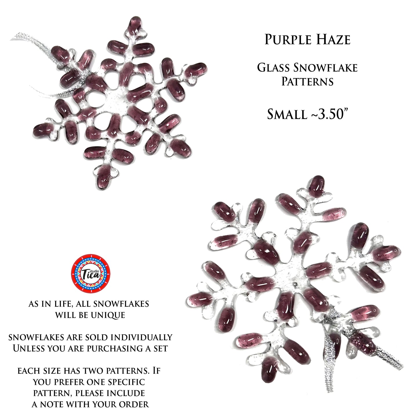 Handmade Glass Snowflake - Purple Haze - by studioTica