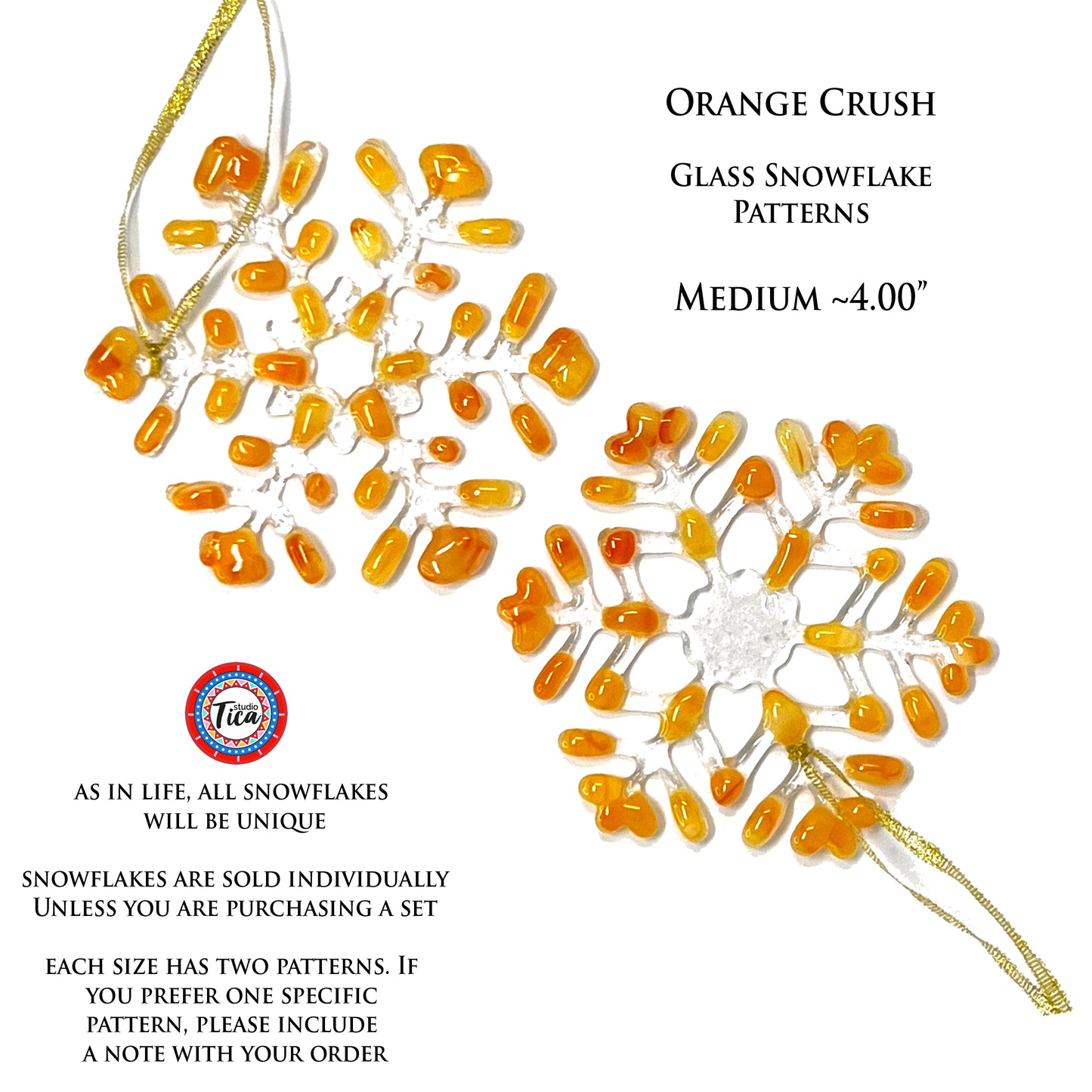 studioTica Orange Crush - Handmade Glass Snowflakes