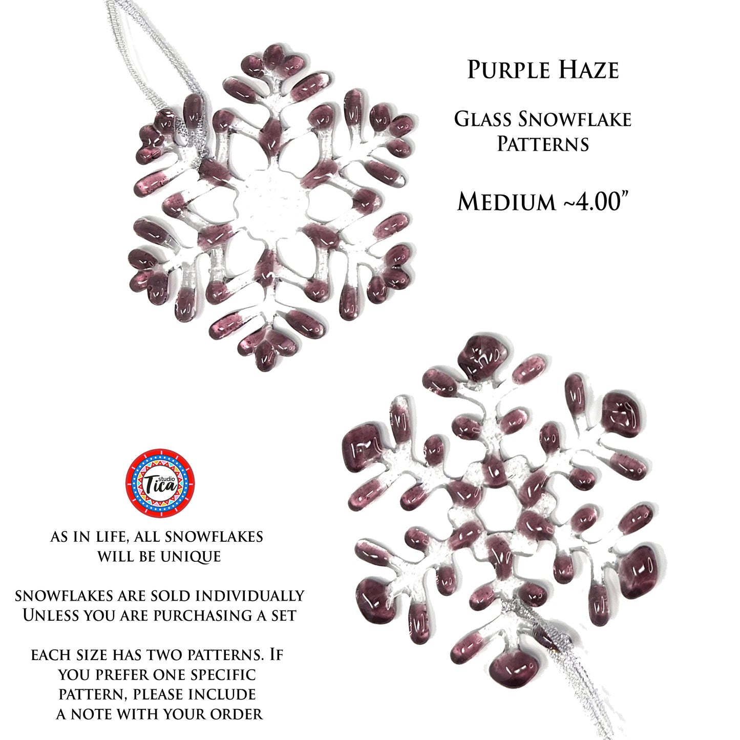 Handmade Glass Snowflake - Purple Haze - by studioTica