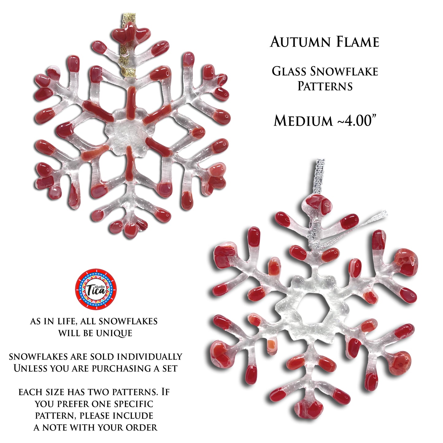 studioTica Autumn Flame - Handmade Glass Snowflakes