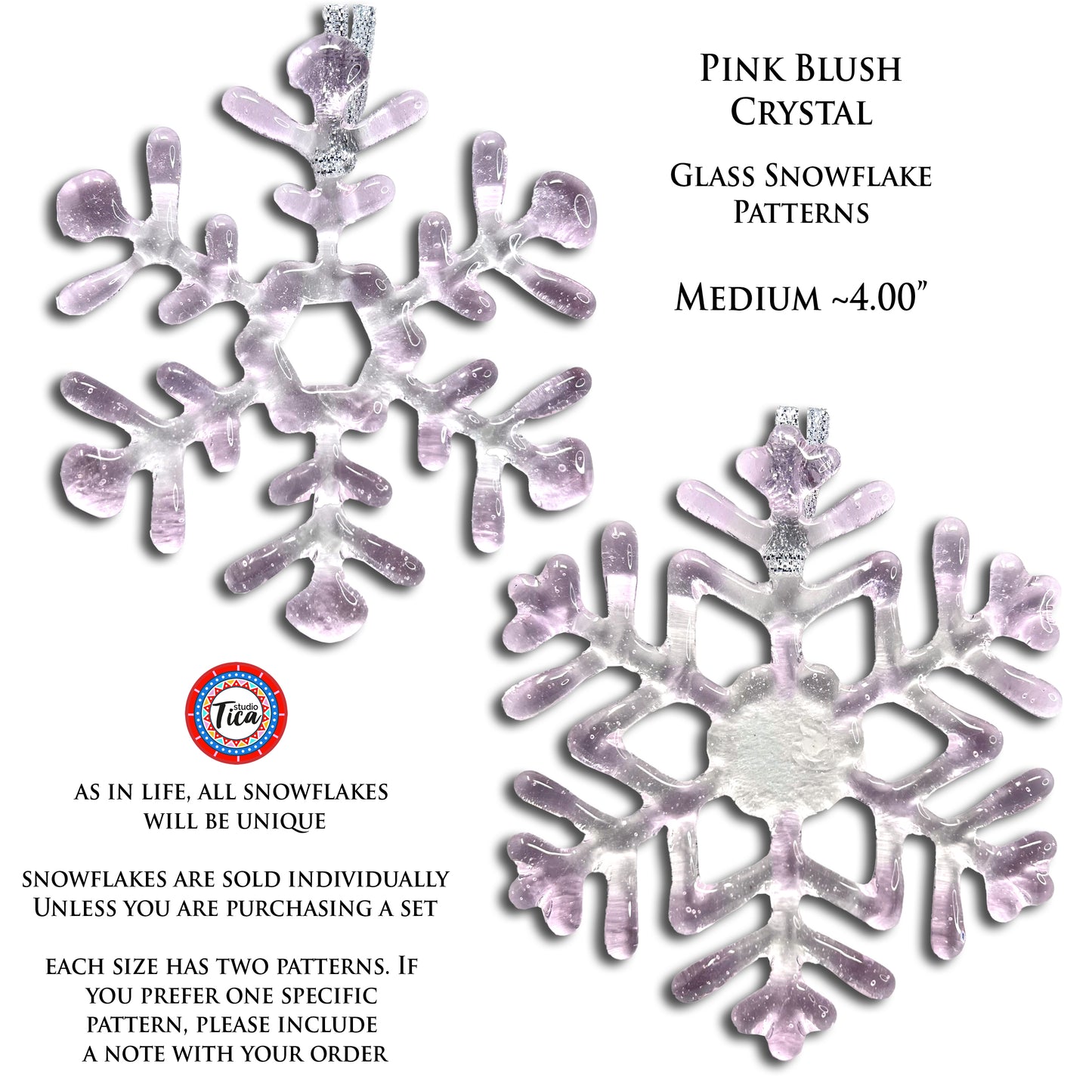 Handmade Glass Snowflake - Pink Blush - by studioTica
