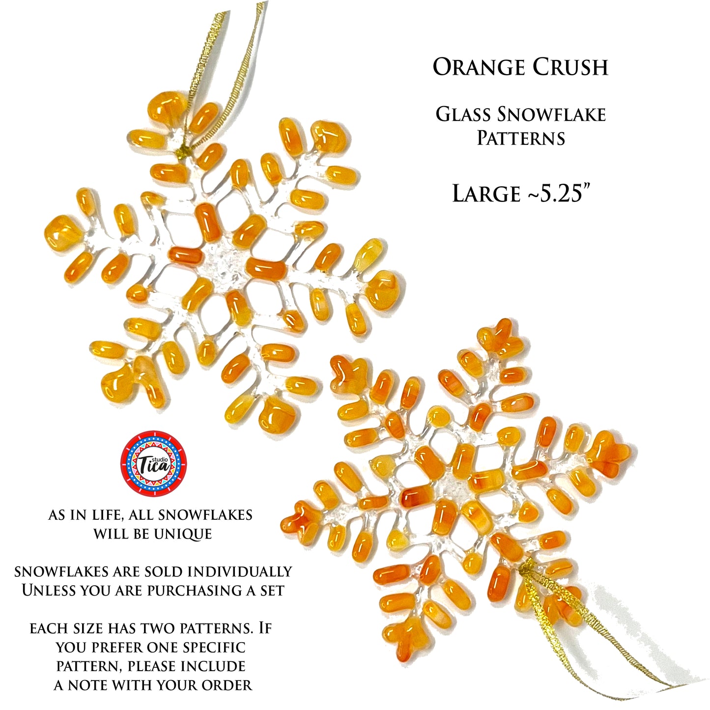 Handmade Glass Snowflake - Orange Crush - by studioTica