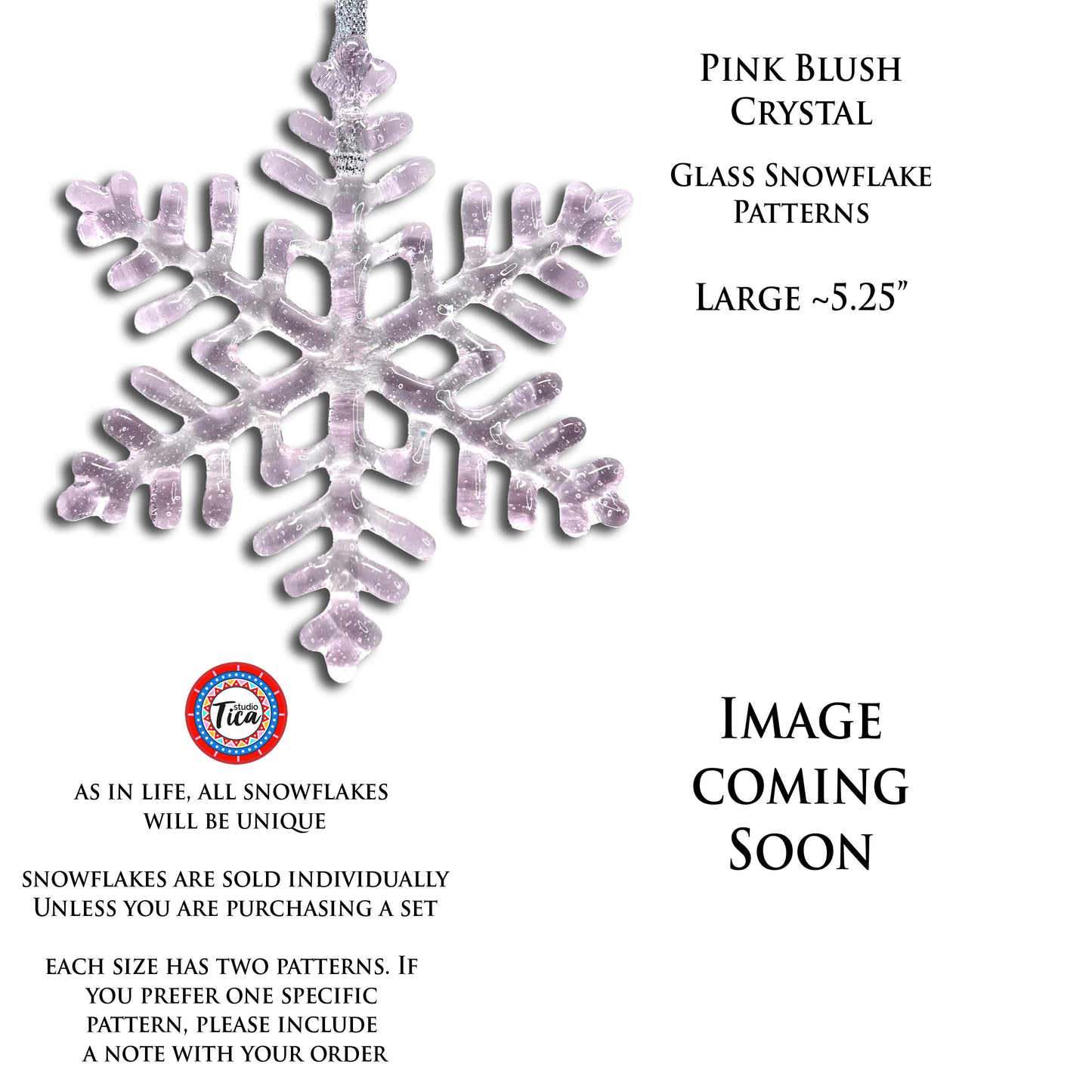 Handmade Glass Snowflake - Pink Blush - by studioTica