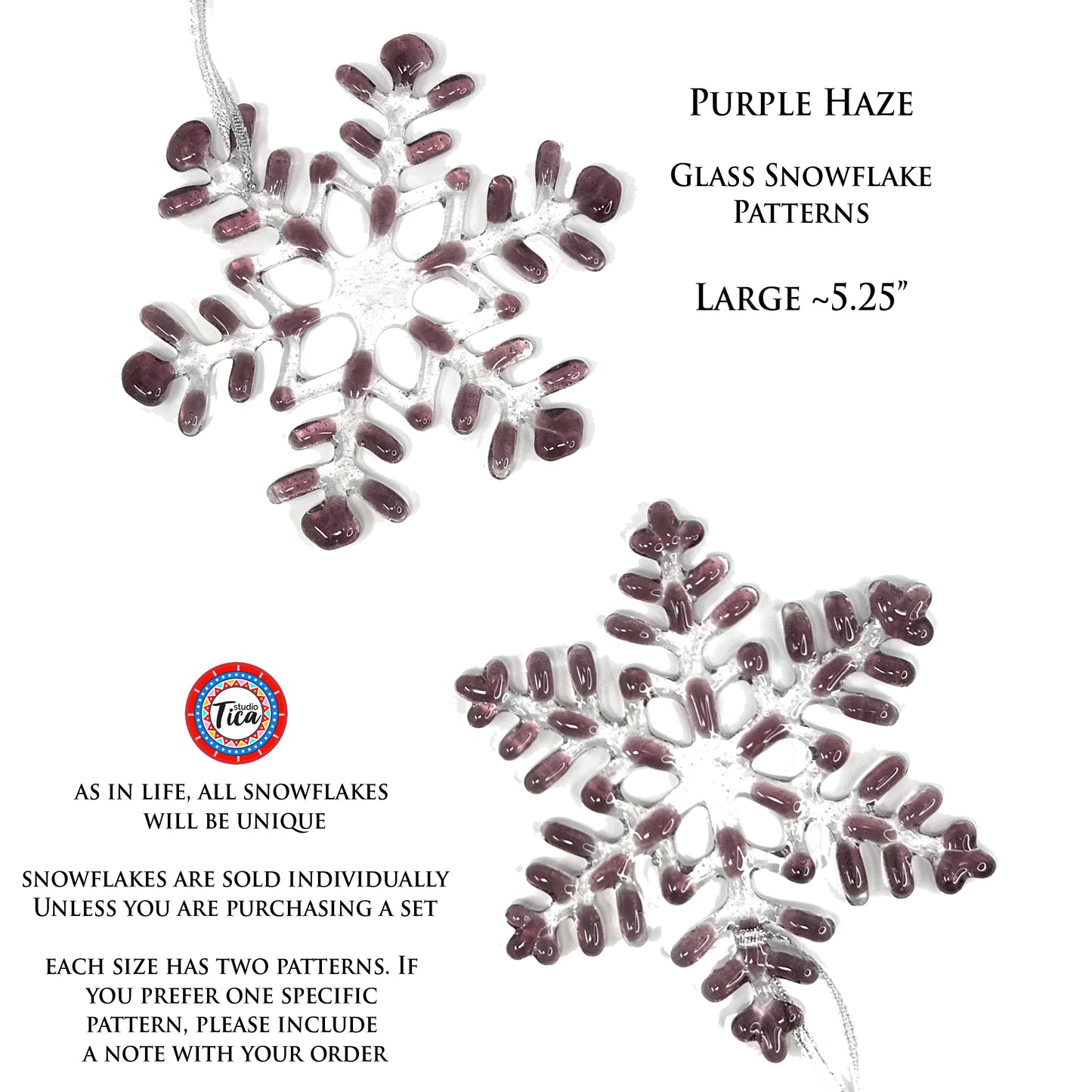 Handmade Glass Snowflake - Purple Haze - by studioTica