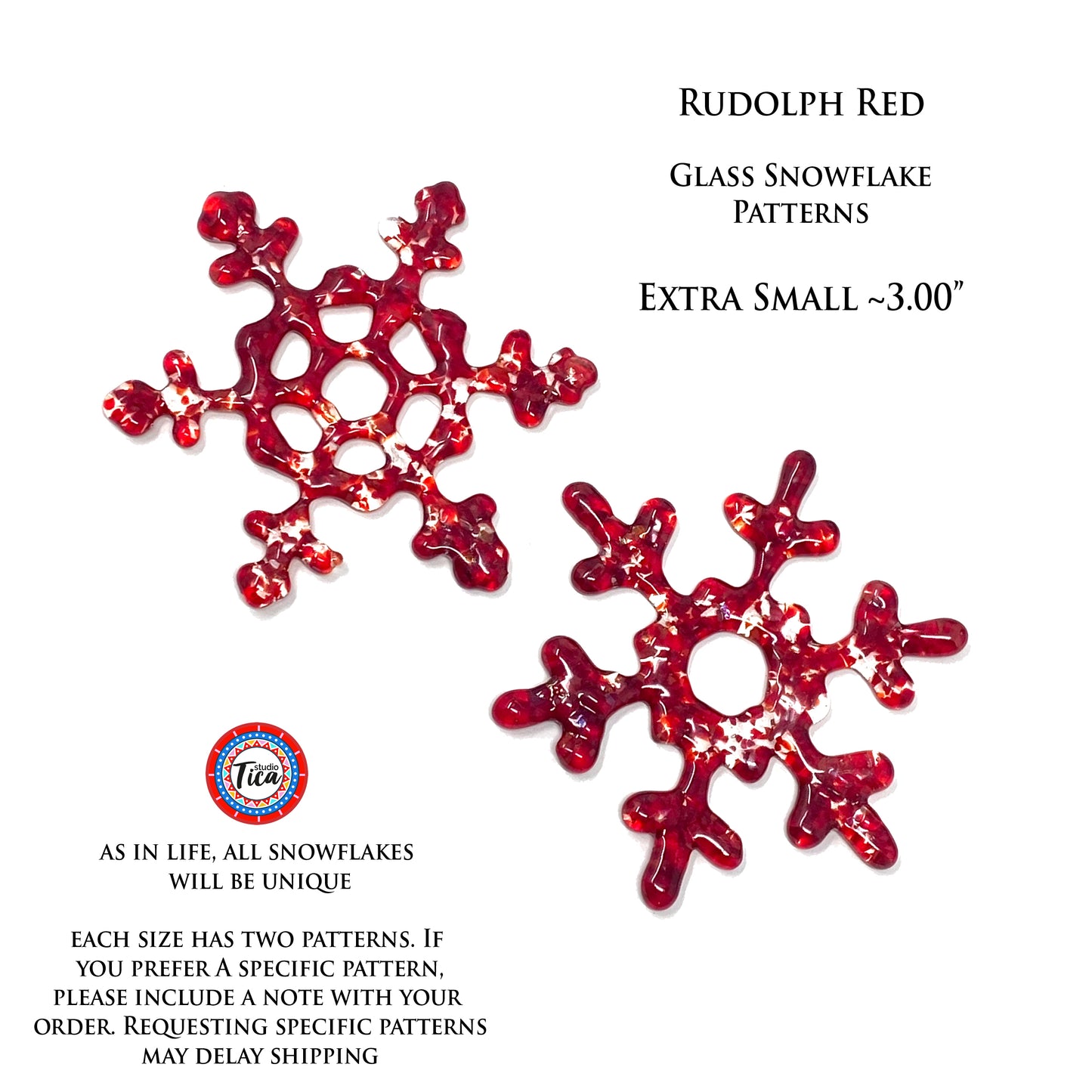 Handmade Glass Snowflake - Rudolph Red - by studioTica