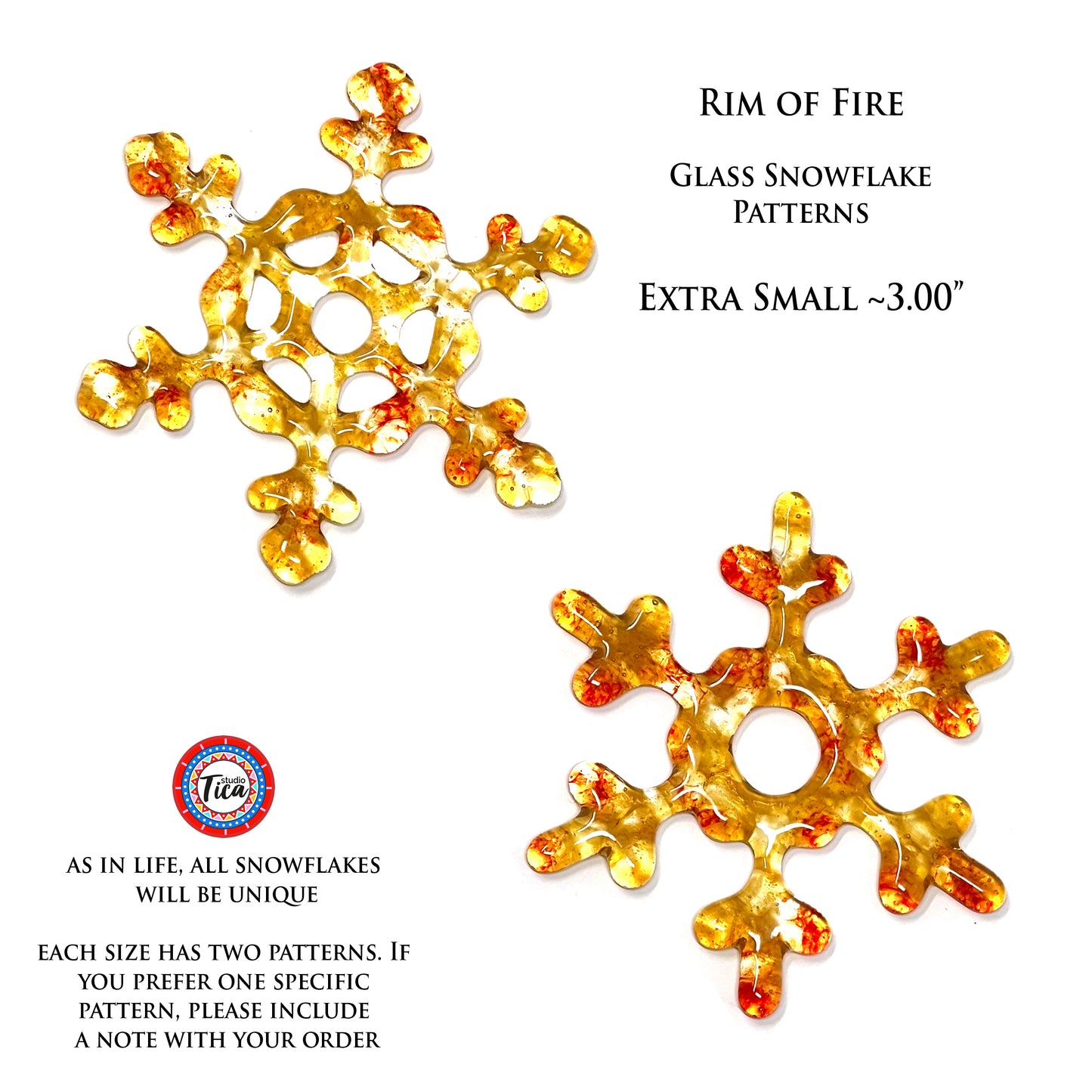 Handmade Glass Snowflake - Rim of Fire - by studioTica