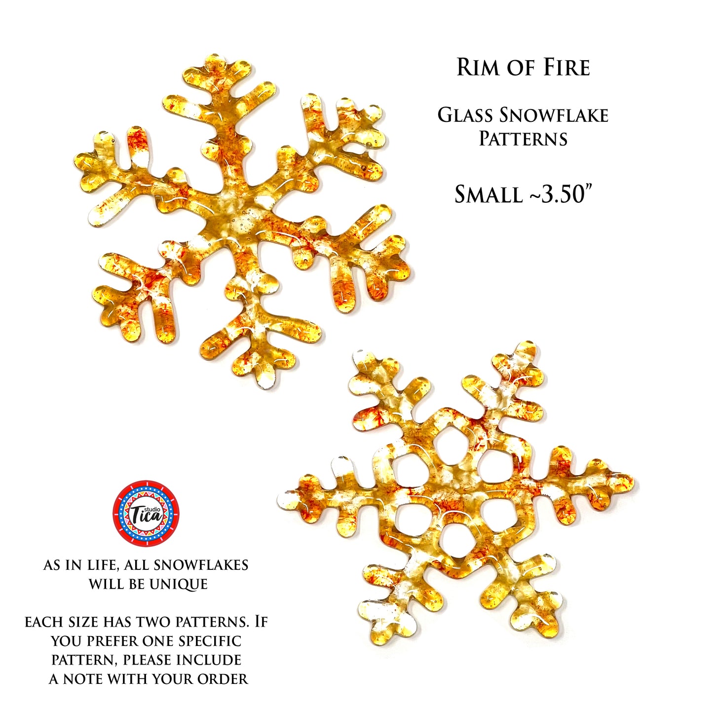 Handmade Glass Snowflake - Rim of Fire - by studioTica