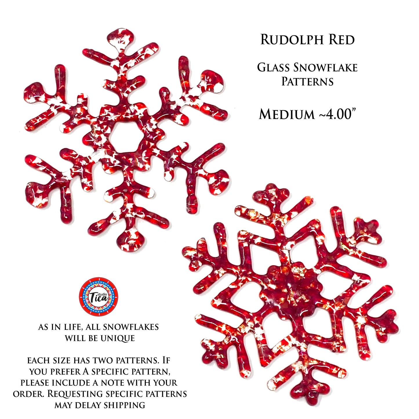 Handmade Glass Snowflake - Rudolph Red - by studioTica