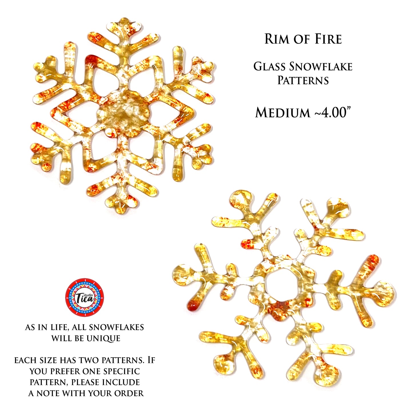 studioTica Rim of Fire - Handmade Glass Snowflakes