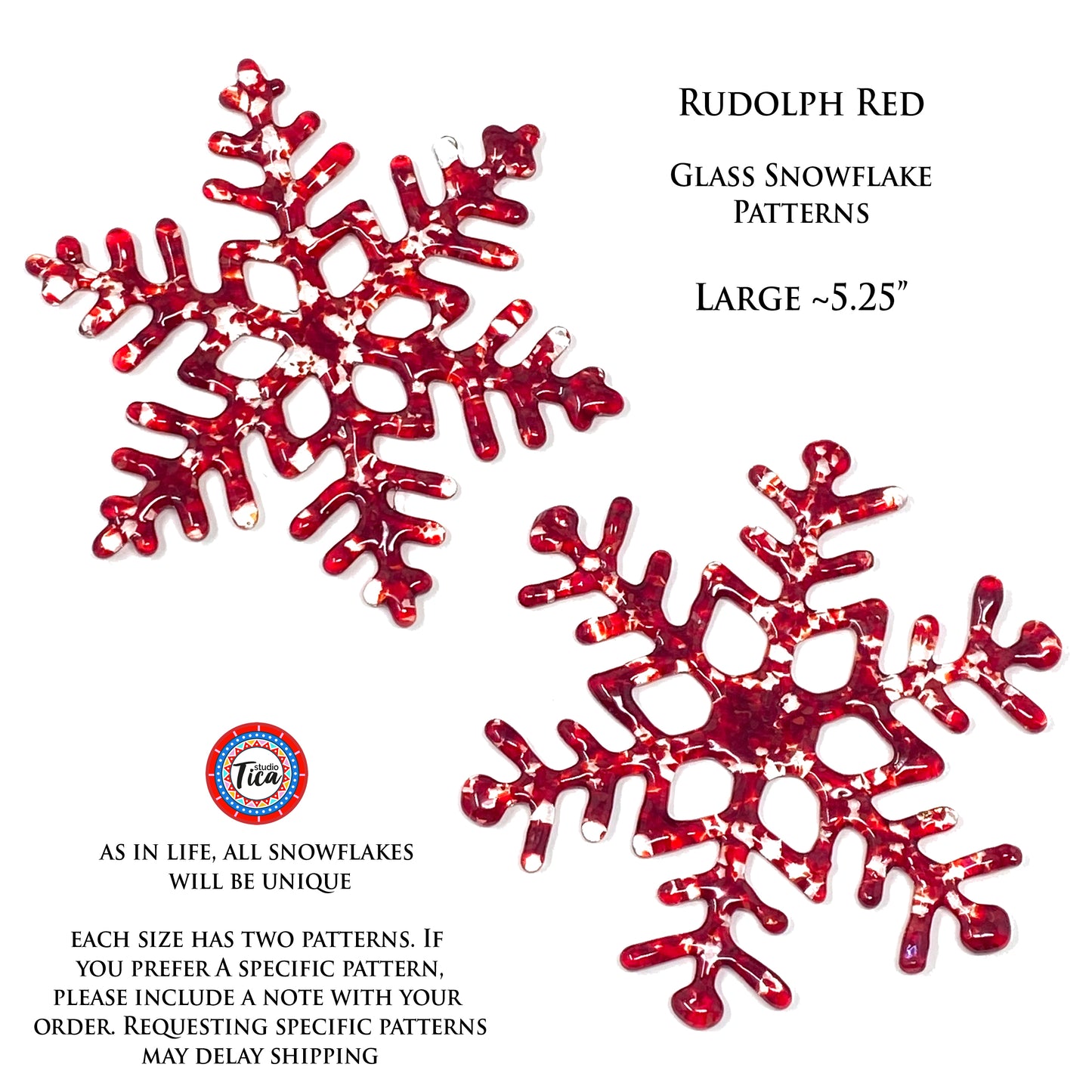 Handmade Glass Snowflake - Rudolph Red - by studioTica