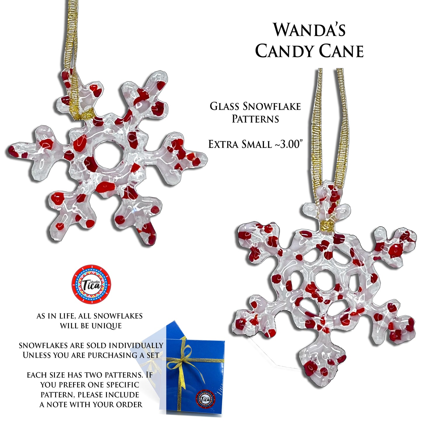 studioTica® Glass Snowflake - Wanda's Candy Cane