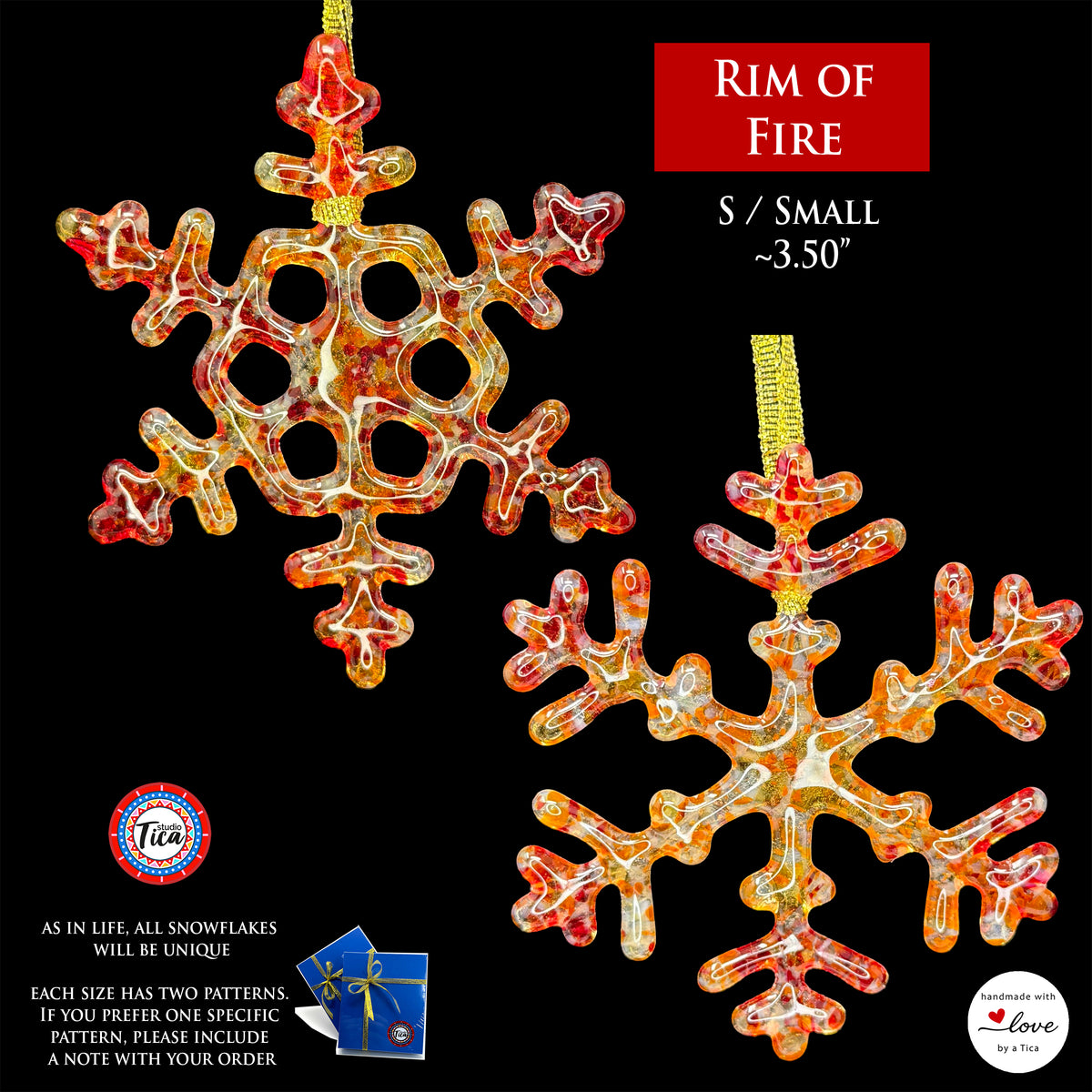 Handmade Glass Snowflake - Rim of Fire - by studioTica