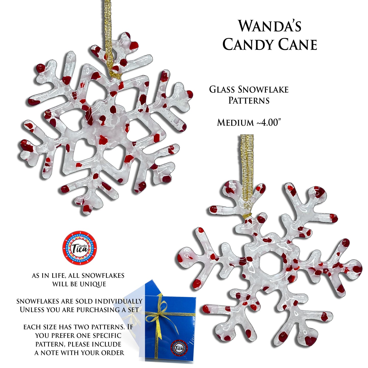 studioTica® Glass Snowflake - Wanda's Candy Cane