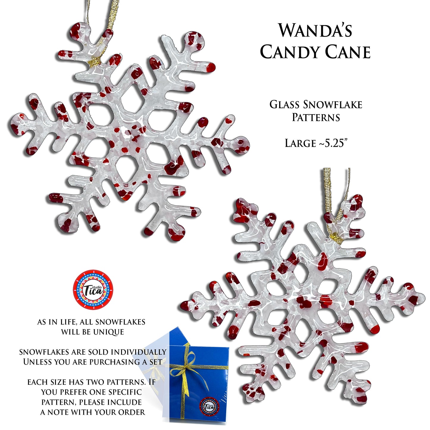studioTica® Glass Snowflake - Wanda's Candy Cane