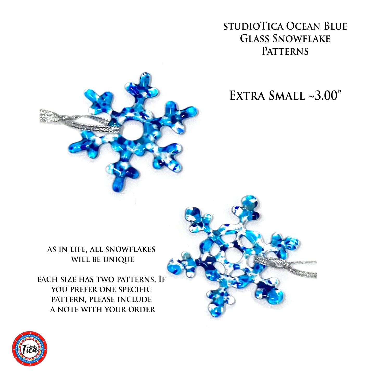 Handmade Glass Snowflake - Ocean Blue - by studioTica