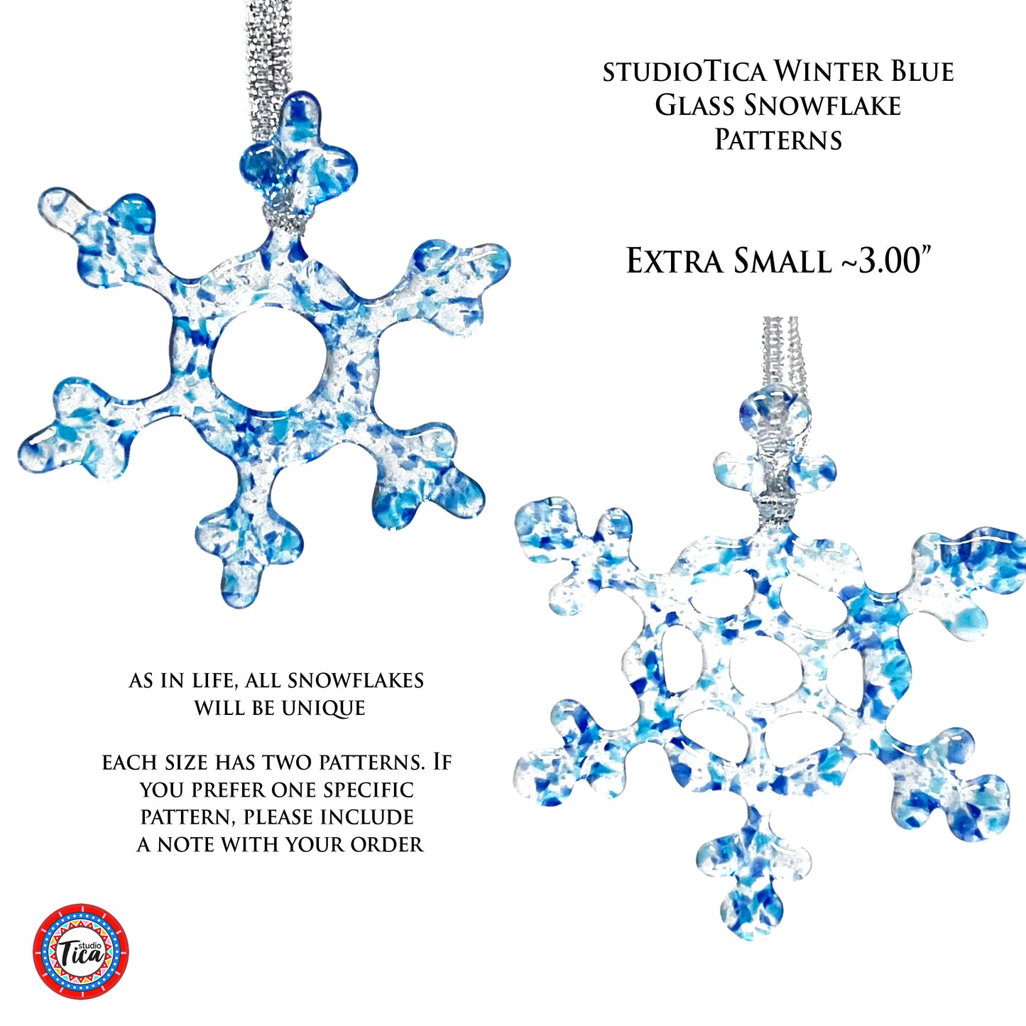 Handmade Glass Snowflake - Winter Blue - by studioTica