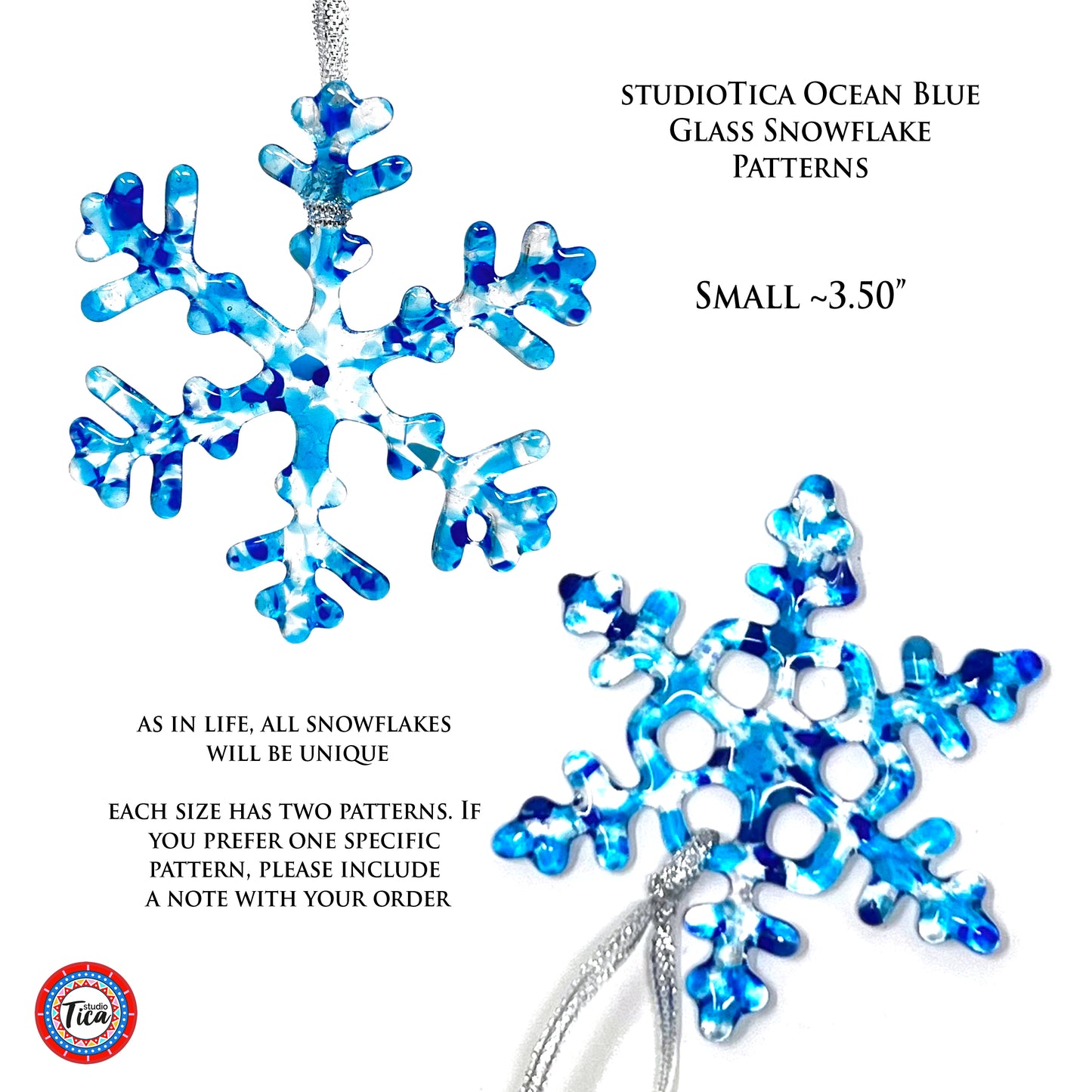 Handmade Glass Snowflake - Ocean Blue - by studioTica