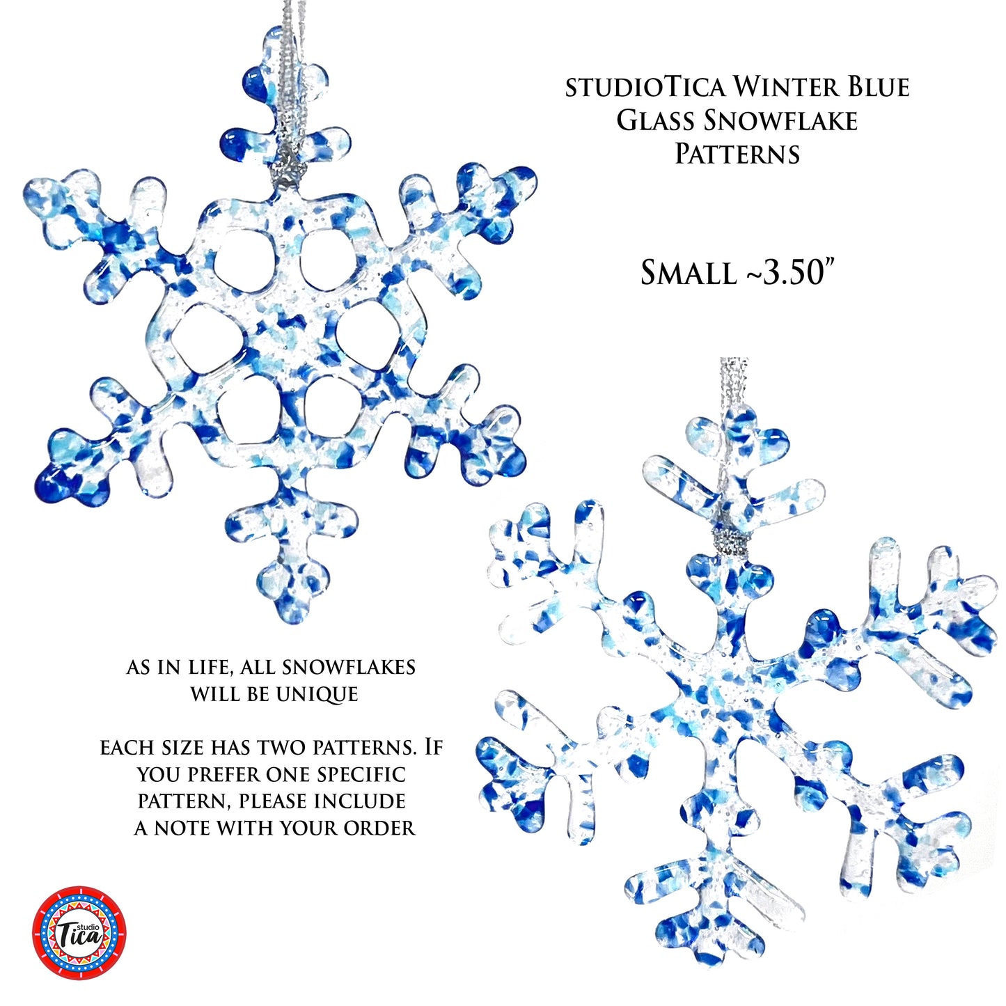 Handmade Glass Snowflake - Winter Blue - by studioTica