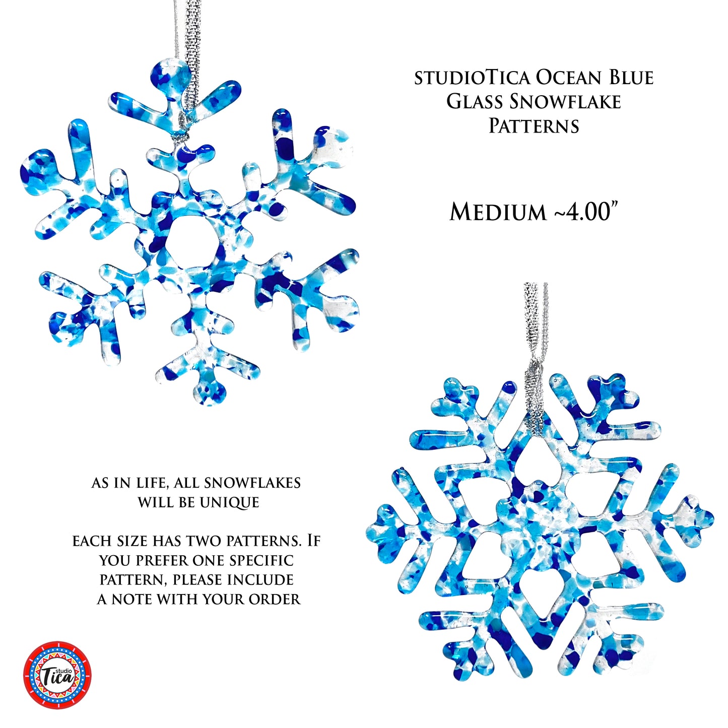 Handmade Glass Snowflake - Ocean Blue - by studioTica