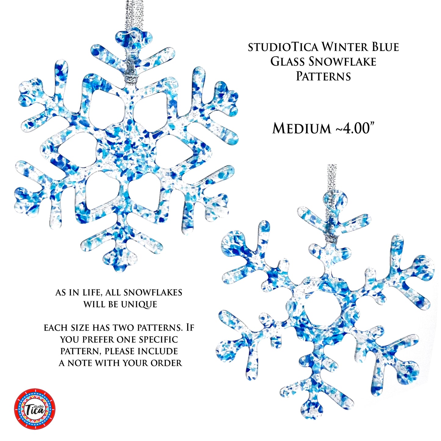 Handmade Glass Snowflake - Winter Blue - by studioTica