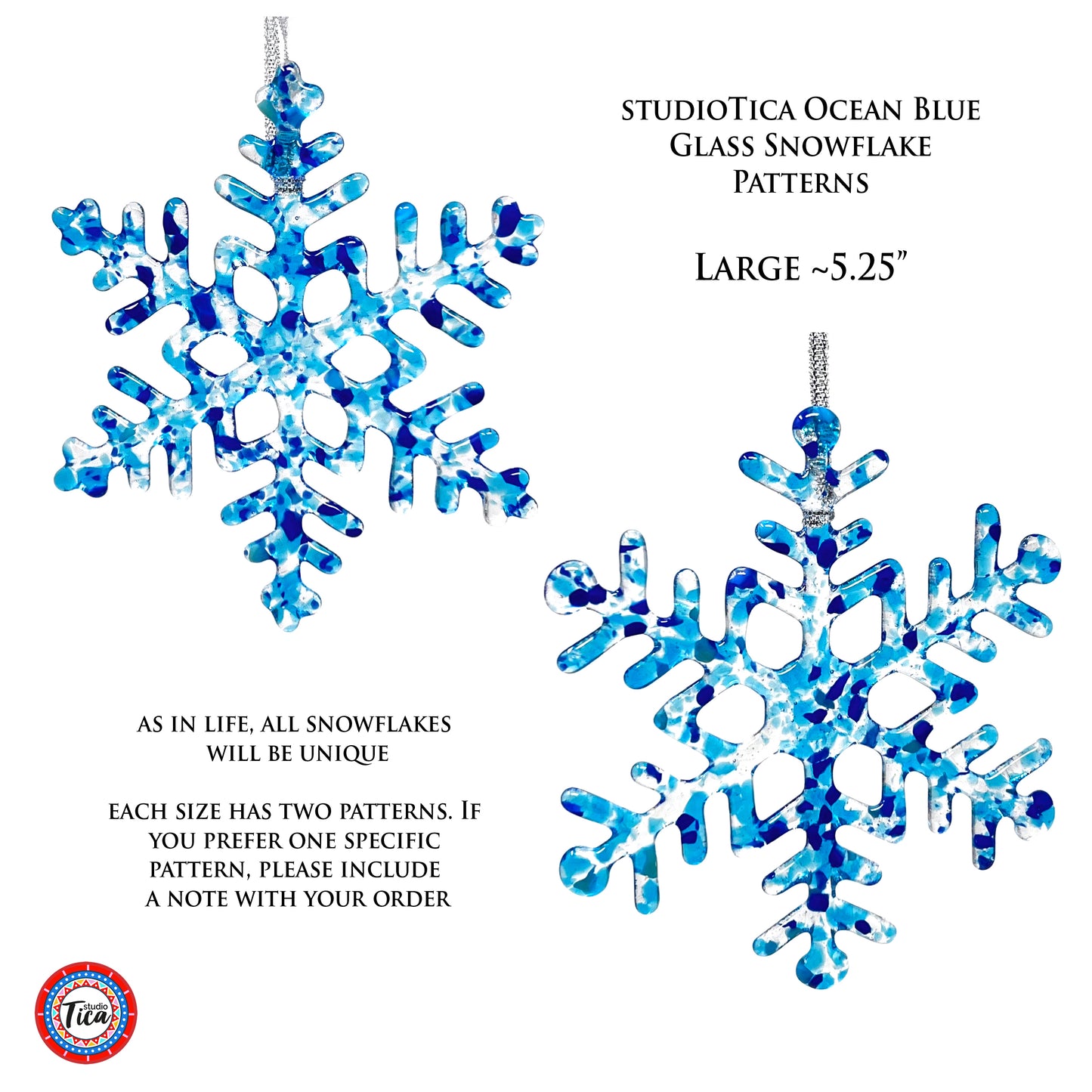 Handmade Glass Snowflake - Ocean Blue - by studioTica