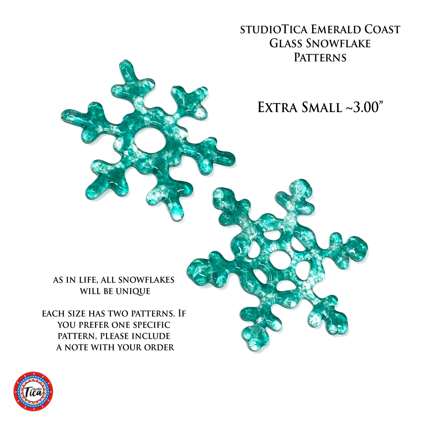 studioTica Emerald Coast - Handmade Glass Snowflakes