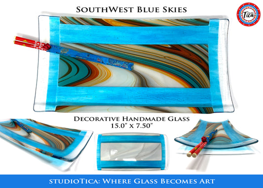 studioTica® Glass Centerpiece - 15" - Southwest Sky Blue