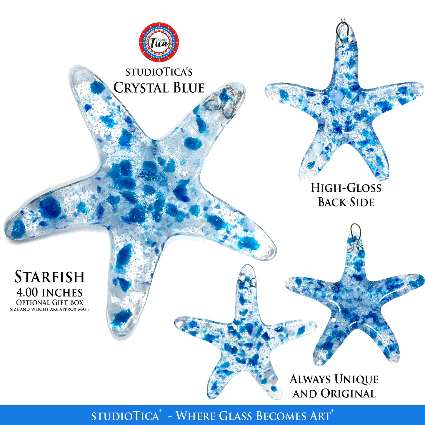 studioTica® Glass Starfish - Crystal and Ocean Blue