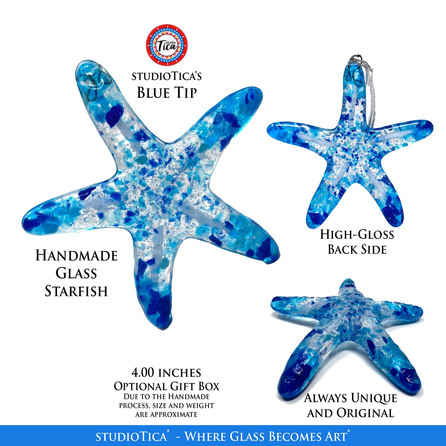 studioTica® Glass Starfish - Deep Blue + Blue Tip