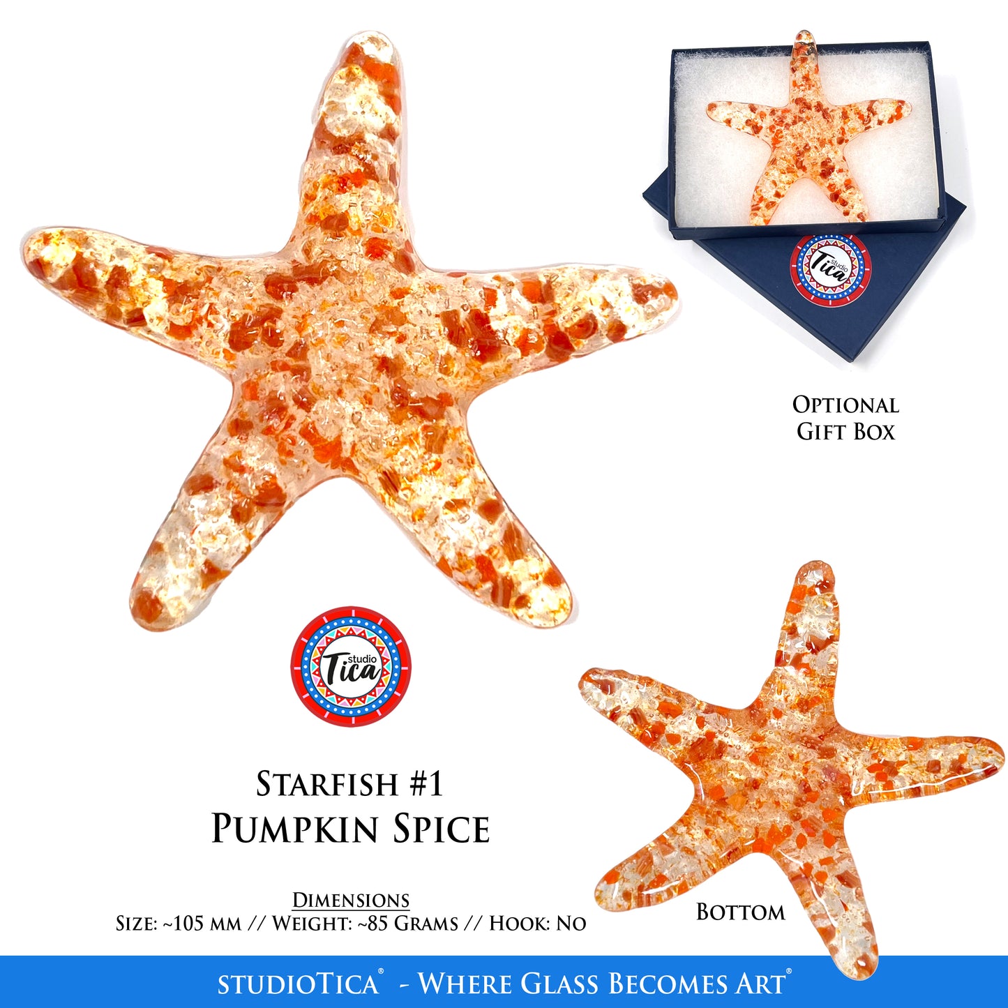 Handmade  Glass Starfish - Coral Collection by studioTica
