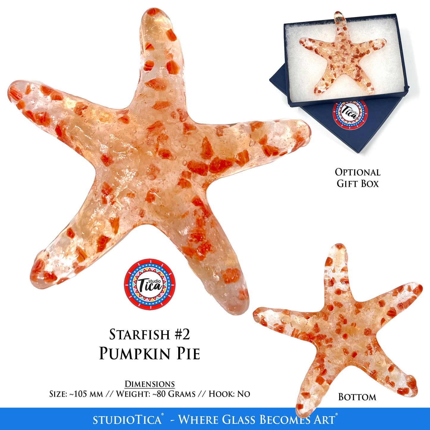 Handmade  Glass Starfish - Coral Collection by studioTica