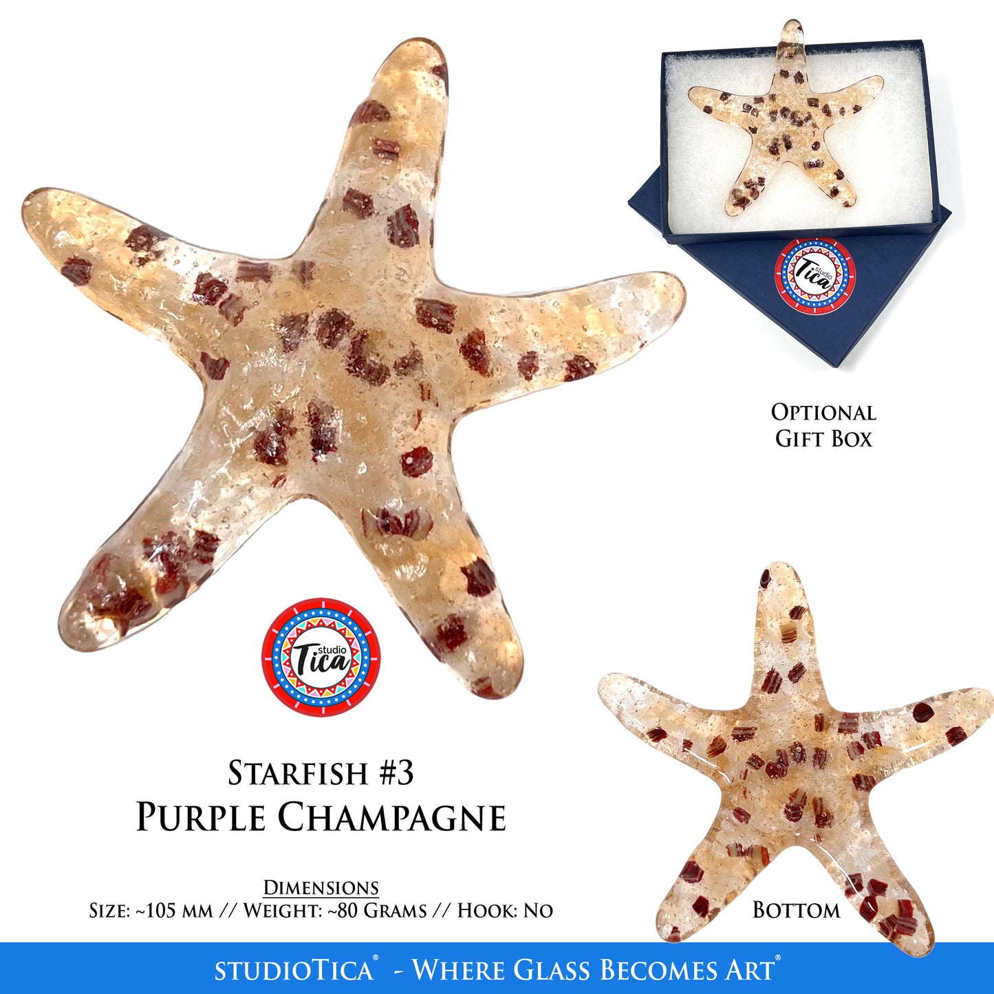 Handmade  Glass Starfish - Coral Collection by studioTica